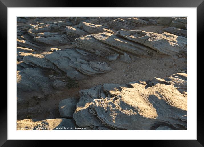 Details on sand rocks at Praia do Malhao beach, in Portugal Framed Mounted Print by Luis Pina