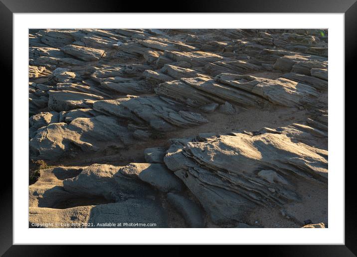 Details on sand rocks at Praia do Malhao beach, in Portugal Framed Mounted Print by Luis Pina