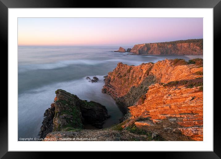 Praia de Odeceixe beach in Costa Vicentina at sunset, Portugal Framed Mounted Print by Luis Pina