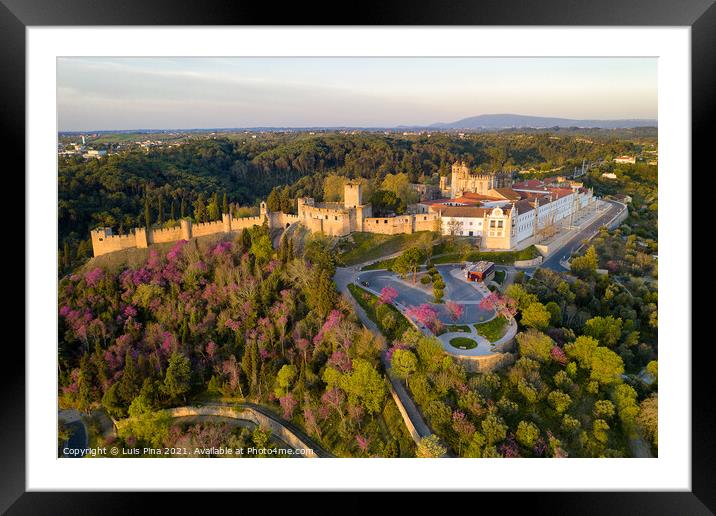 Aerial drone view of Convento de cristo christ convent in Tomar at sunrise, Portugal Framed Mounted Print by Luis Pina