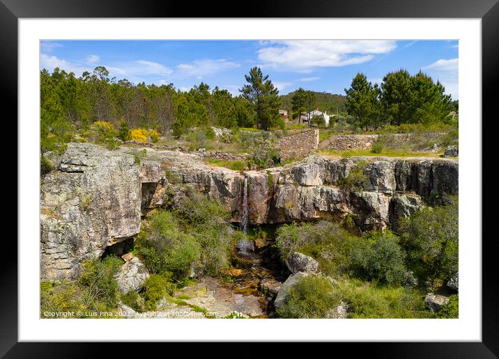 Beautiful amazing Waterfall drone aerial view of landscape in Vila de Rei, Portugal Framed Mounted Print by Luis Pina