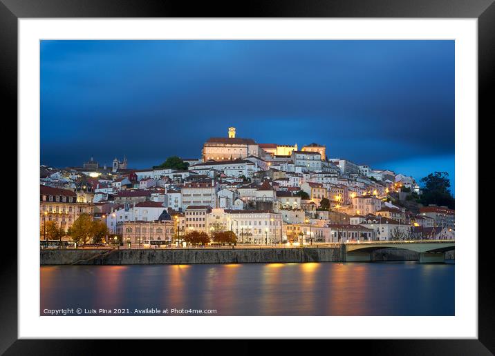 Coimbra city view at night with Mondego river and beautiful historic buildings, in Portugal Framed Mounted Print by Luis Pina