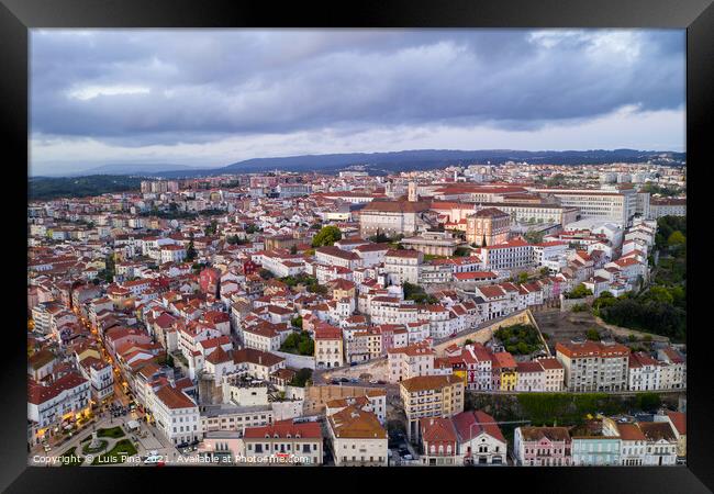 Coimbra drone aerial of beautiful buildings university at sunset, in Portugal Framed Print by Luis Pina