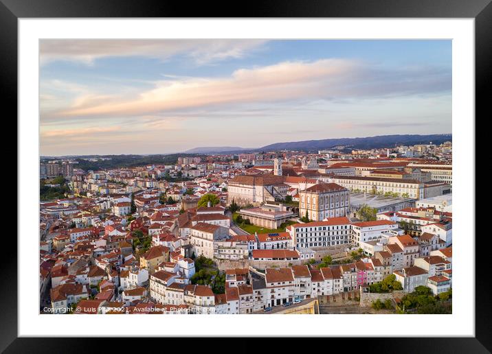 Coimbra drone aerial of beautiful buildings university at sunset, in Portugal Framed Mounted Print by Luis Pina