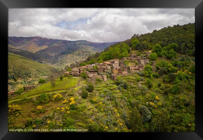 Talasnal drone aerial view schist village in Lousa, in Portugal Framed Print by Luis Pina