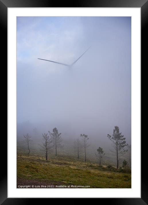 Wind turbines renewable energy on the middle of clouds in Serra da Lousa, Portugal Framed Mounted Print by Luis Pina