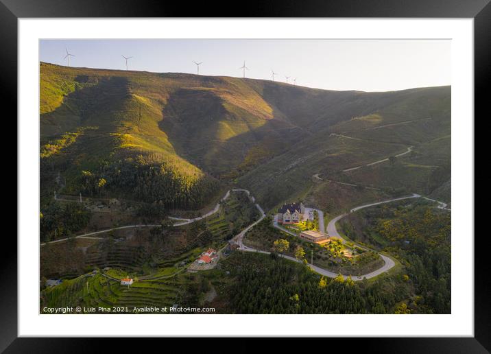 Piodao landscape beautiful house aerial drone view of schist shale village in Serra da Estrela, Portugal Framed Mounted Print by Luis Pina