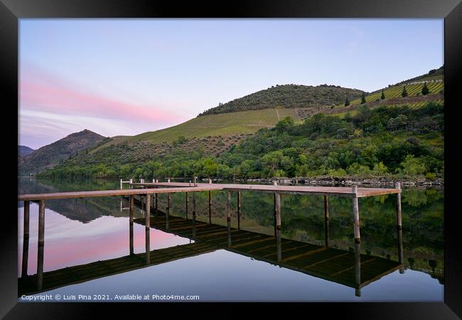 Douro river wine region vineyard landscape at sunset in Foz Tua, Portugal Framed Print by Luis Pina