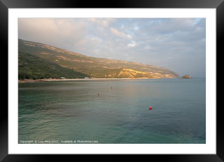 Sea landscape of turquoise idylic water in Portinho da Arrabida, Portugal Framed Mounted Print by Luis Pina
