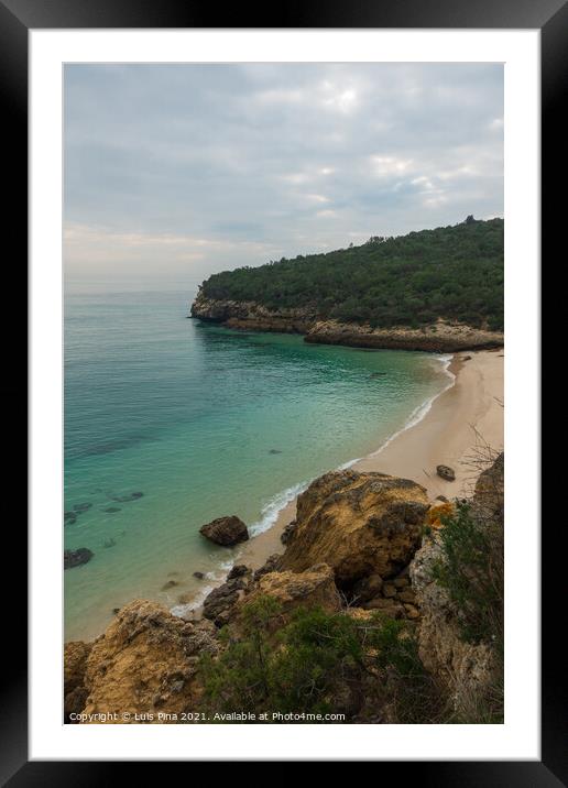 Paradise idylic Coelhos beach with turquoise water in Arrabida park, in Portugal Framed Mounted Print by Luis Pina