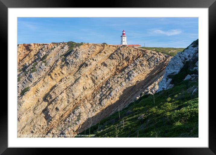 Landscape of Capo Espichel cape with the Lighthouse and sea cliffs, in Portugal Framed Mounted Print by Luis Pina
