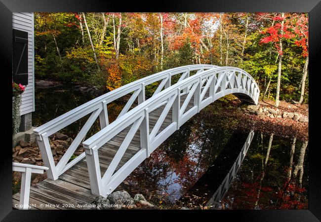 Somesville wooden bridge with reflections in water Framed Print by Miro V