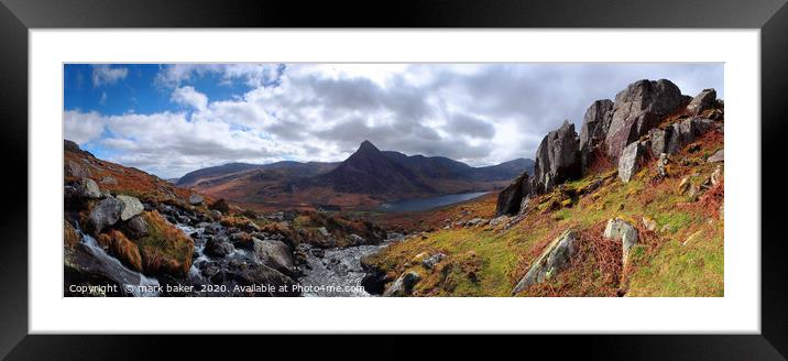 Tryfan and Ogwen panorama. Framed Mounted Print by mark baker