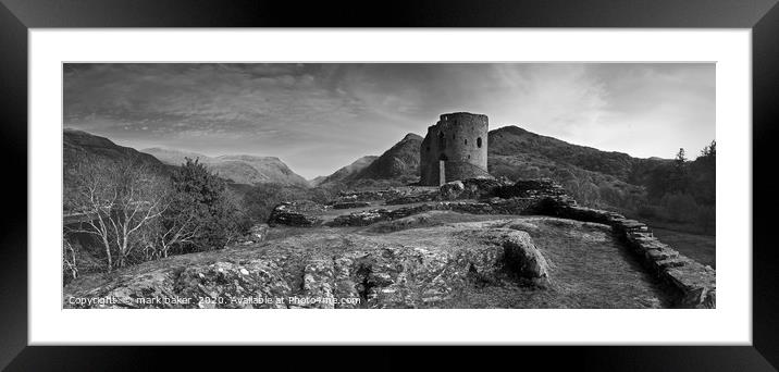 Dolbadarn Castle mono panorama. Framed Mounted Print by mark baker
