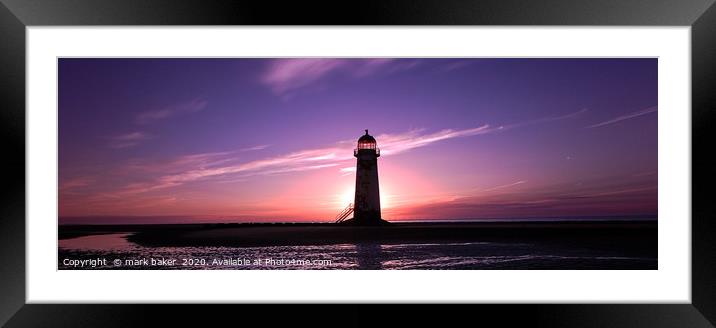 Talacre Lighthouse at sunset Framed Mounted Print by mark baker
