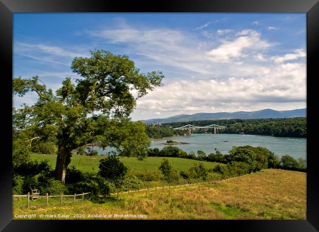 Menai Suspension Bridge & Straits. Framed Print by mark baker