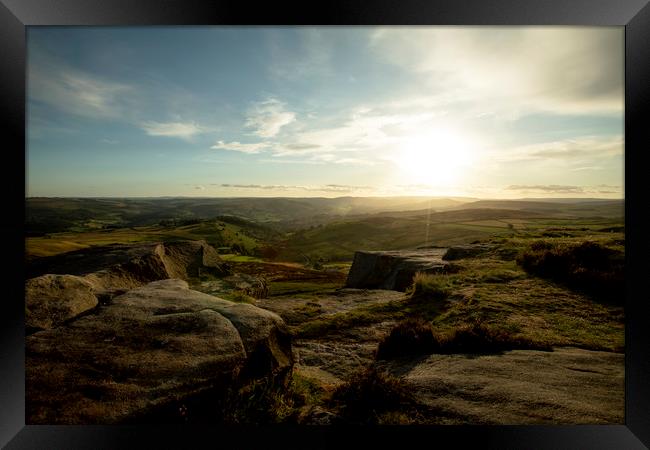 Sunset view of the Peak District National Park Framed Print by Leila Coker