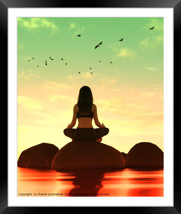 3d illustration of silhouette woman doing meditati Framed Mounted Print by chainat prachatree