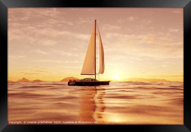 3d rendering of a sailboat in the ocean Framed Print by chainat prachatree