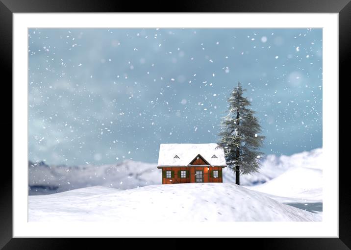 House or cottage in winter for christmas,3d illust Framed Mounted Print by chainat prachatree