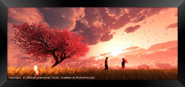 Garden of heaven,Couple in field with sakura tree  Framed Print by chainat prachatree