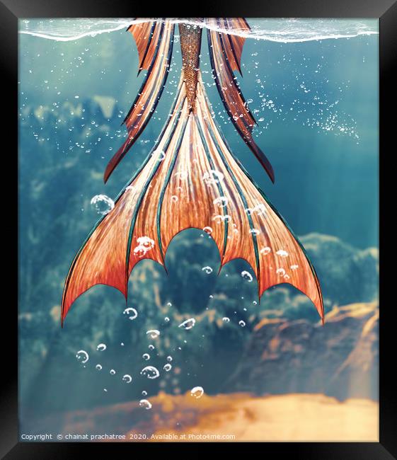 3d Fantasy mermaid in mythical sea,Fantasy fairy t Framed Print by chainat prachatree