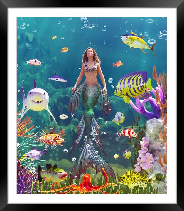 3d Fantasy mermaid in mythical sea,Fantasy fairy t Framed Mounted Print by chainat prachatree