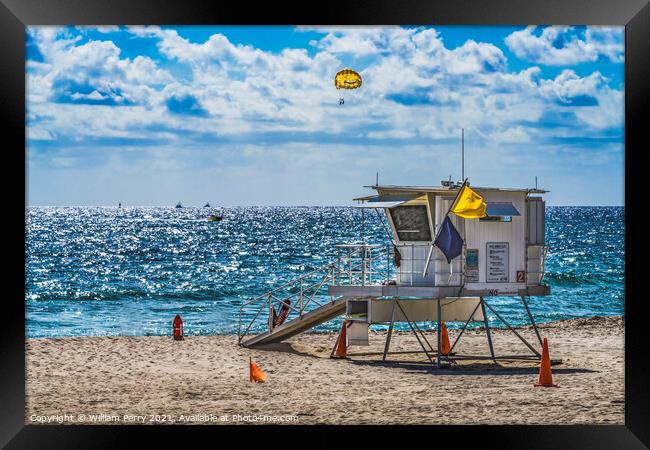 Lifeguard Station Beach Blue Ocean Fort Lauderdale Florida Framed Print by William Perry