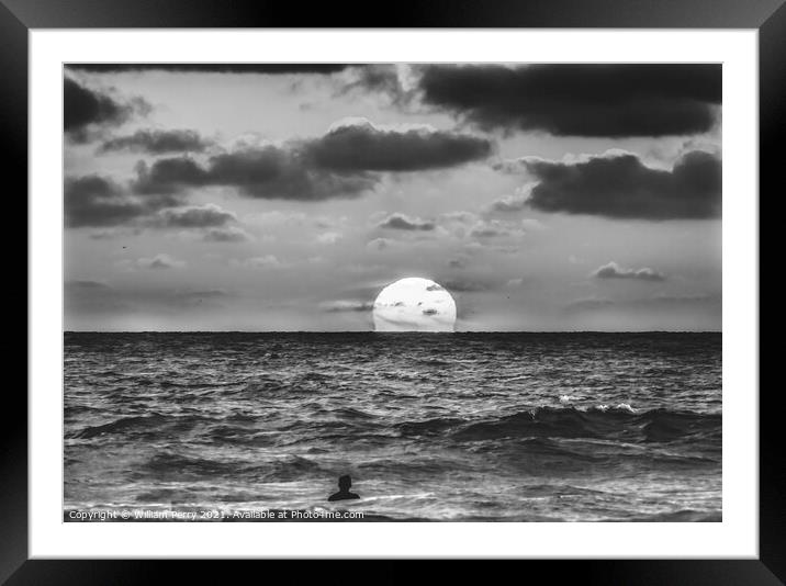 Black White Surfer Sunset La Jolla Shores Beach San Diego Califo Framed Mounted Print by William Perry