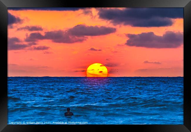 Surfer Sunset La Jolla Shores Beach San Diego California Framed Print by William Perry