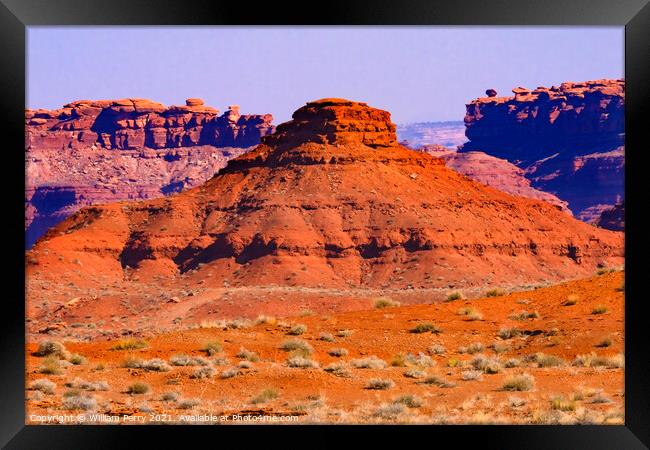 Colorful Orange Canyon Rock Formation Mexican Hat Monument Valle Framed Print by William Perry