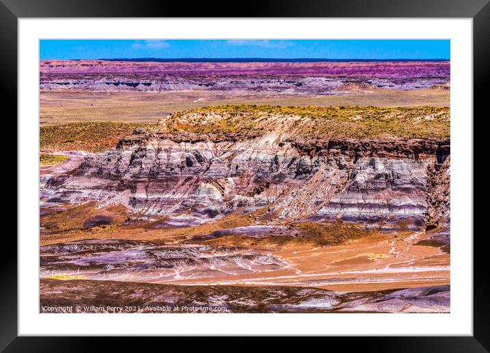 Painted Desert Blue Mesa Petrified Forest National Park Arizona Framed Mounted Print by William Perry