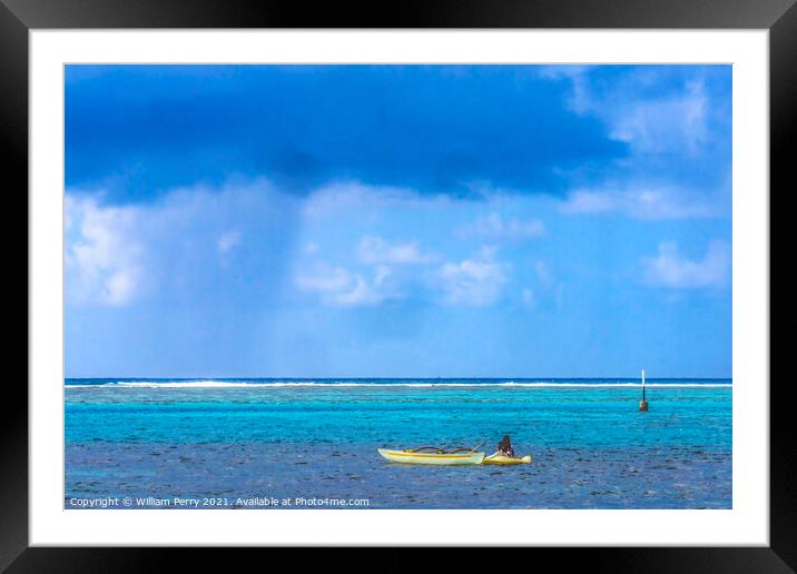 Rain Storm Coming Canoe Blue Water Moorea Tahiti Framed Mounted Print by William Perry