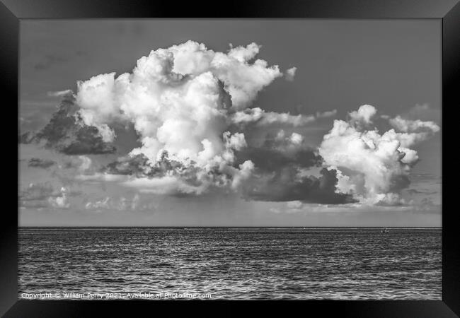 Black White Large White Rain Cloud Blue Water Moorea Tahiti Framed Print by William Perry