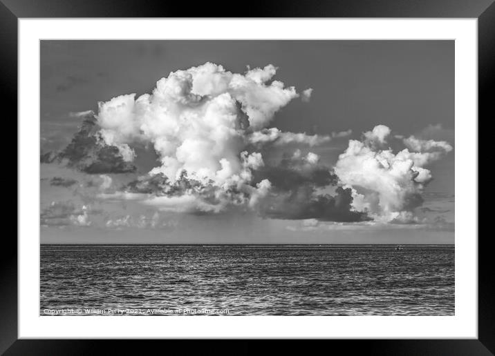 Black White Large White Rain Cloud Blue Water Moorea Tahiti Framed Mounted Print by William Perry