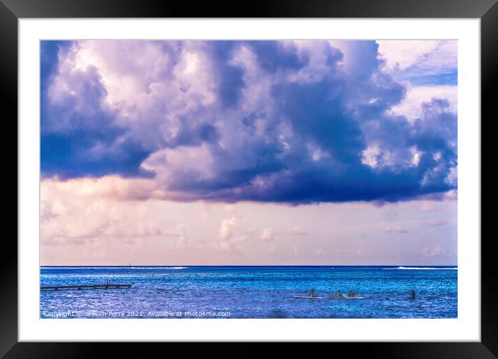 Colorful Large White Cloud Blue Water Moorea Tahiti Framed Mounted Print by William Perry