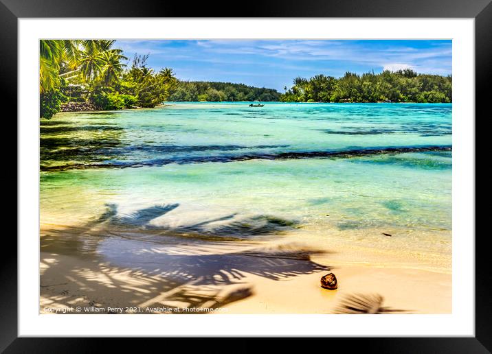 Colorful Hauru Point Palm Trees Islands Blue Water Moorea Tahiti Framed Mounted Print by William Perry