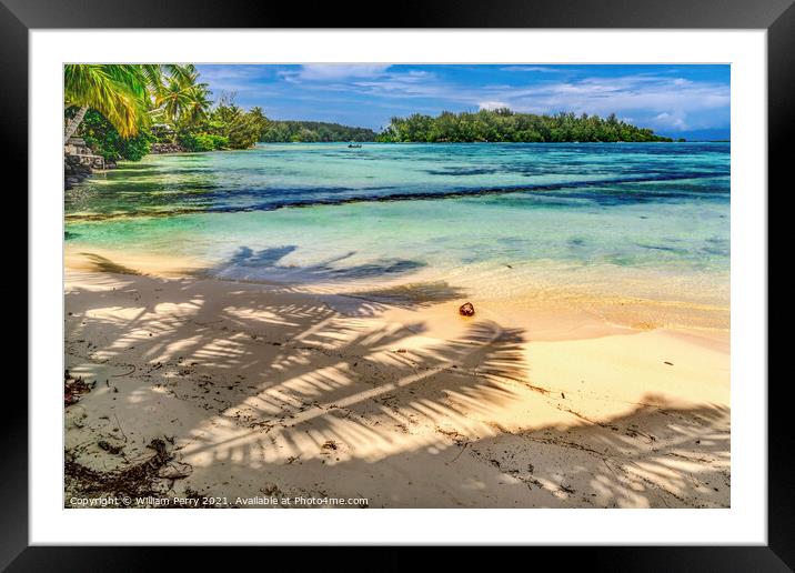 Colorful Hauru Point Palm Trees Islands Blue Water Moorea Tahiti Framed Mounted Print by William Perry