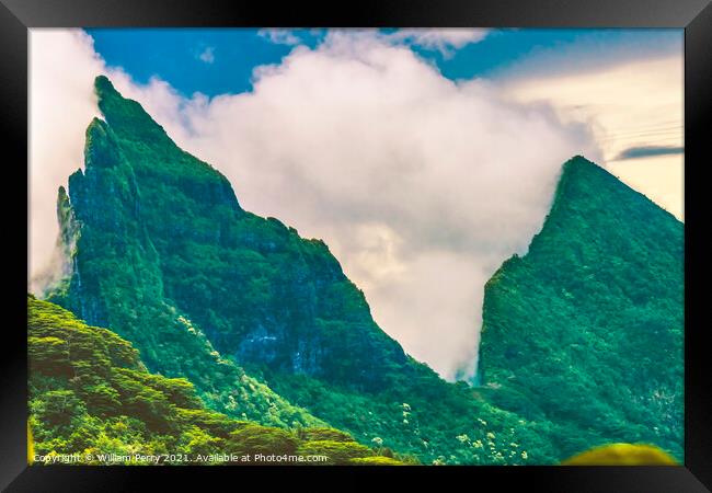 Colorful Clouds Mount Mouapu Shark's Teeth Moorea Tahiti Framed Print by William Perry