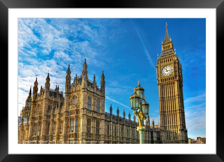 Big Ben Tower Westminster Bridge Houses of Parliament Westminste Framed Mounted Print by William Perry