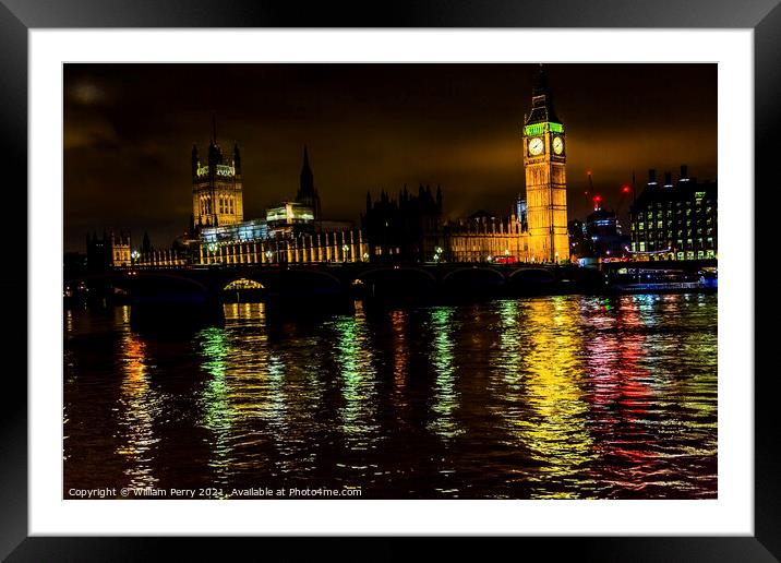 Big Ben Tower Parliament Thames River Westminster Bridge London  Framed Mounted Print by William Perry