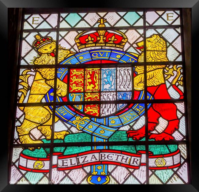 Elizabeth Coat Arms Stained Glass Chapter House Westminster Lond Framed Print by William Perry