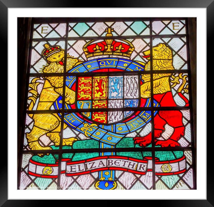 Elizabeth Coat Arms Stained Glass Chapter House Westminster Lond Framed Mounted Print by William Perry