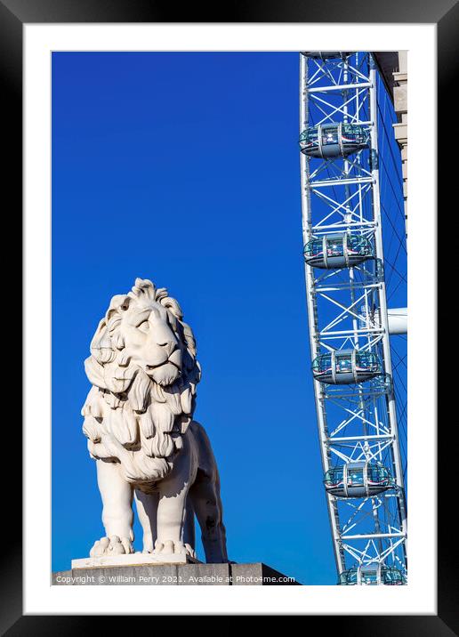 Big Eye Ferris Wheel Stone Lion Westminster Bridge London Englan Framed Mounted Print by William Perry