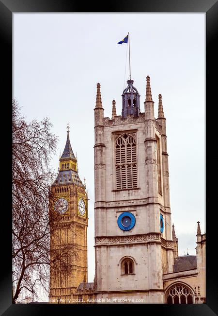 Saint Margaret Church Big Ben Tower London England Framed Print by William Perry