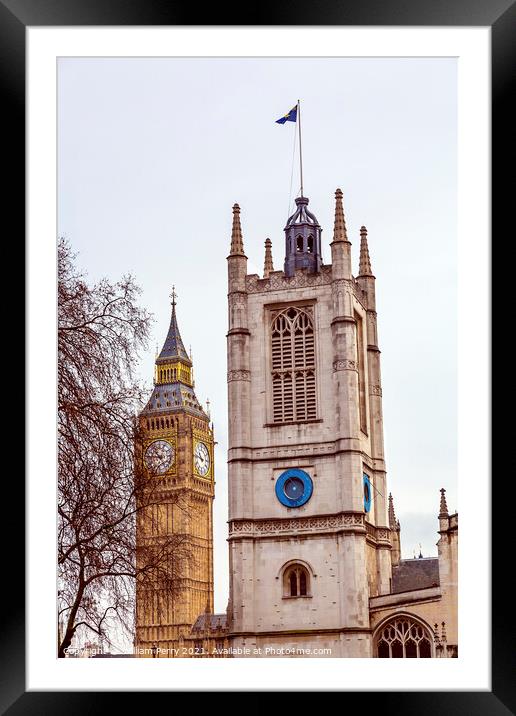 Saint Margaret Church Big Ben Tower London England Framed Mounted Print by William Perry