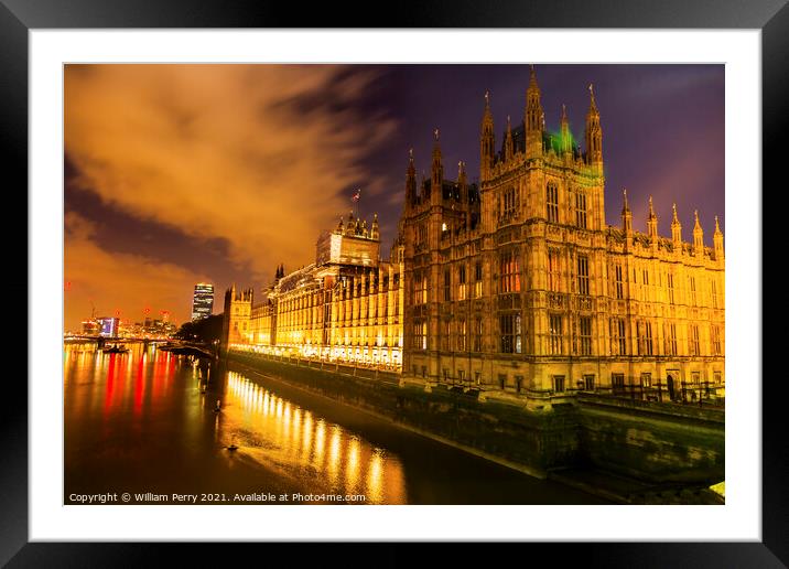 Parliament Thames River Westminster Bridge London England Framed Mounted Print by William Perry
