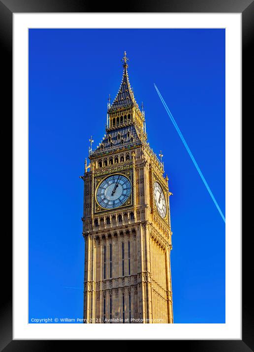 Big Ben Tower Plane Houses of Parliament Westminster London Engl Framed Mounted Print by William Perry