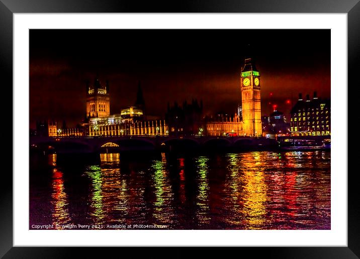 Big Ben Tower Westminster Bridge Parliament London England Framed Mounted Print by William Perry