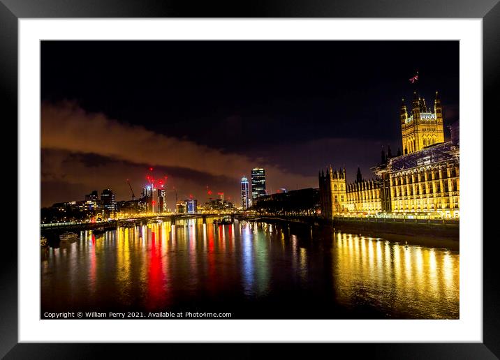 Houses Parliament Thames River Westminster Bridge Night London E Framed Mounted Print by William Perry